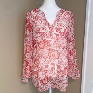 NWOT SUSAN GRAVER Floral Semi Sheer Blouse S